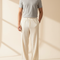 Pantalon Blanc Côtelé Ample Droit Décontracté Homme - Cordé