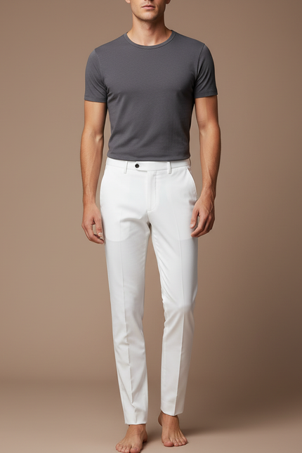Pantalon Blanc Homme Slim Élégant Décontracté - Gabardine