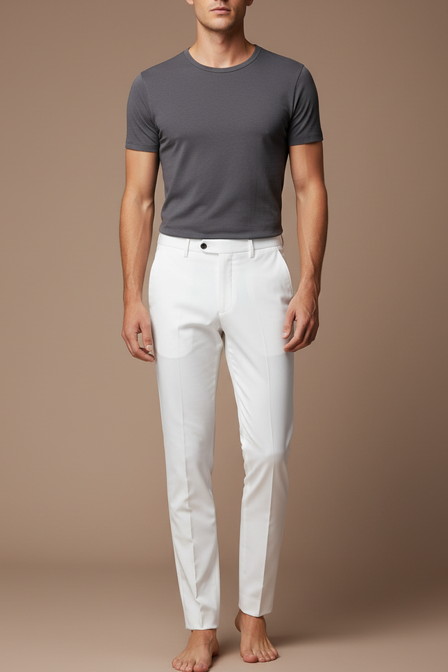 Pantalon Blanc Homme Slim Élégant Décontracté - Gabardine
