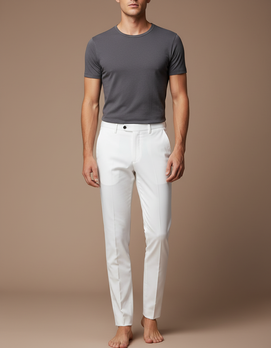 Pantalon Blanc Homme Slim Élégant Décontracté - Gabardine