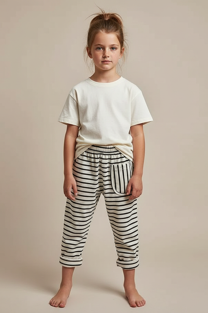 Pantalon Noir Et Blanc Rayure - Multicolore Molleton