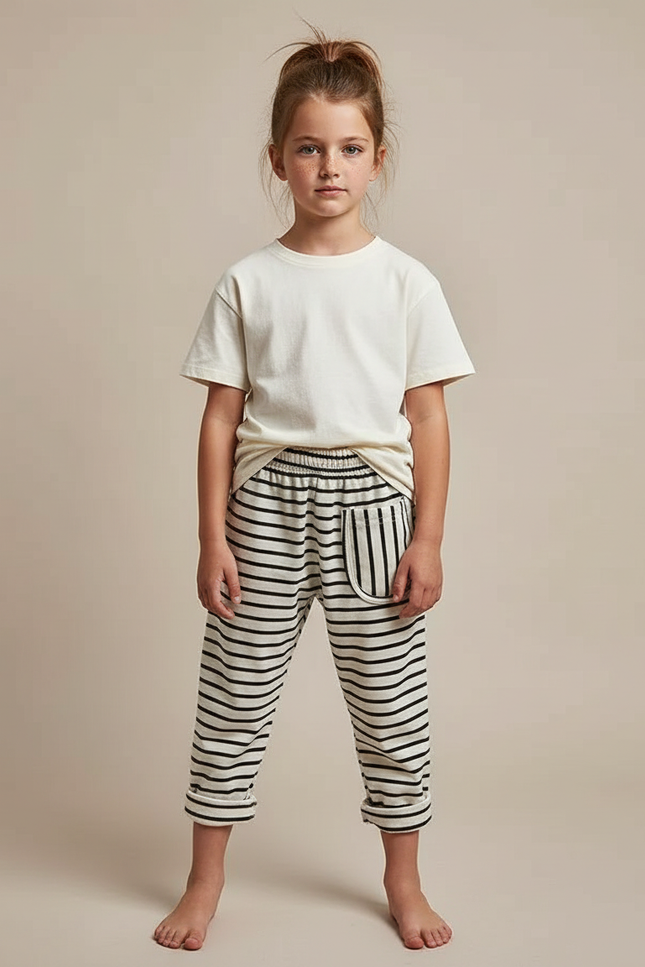 Pantalon Noir Et Blanc Rayure - Multicolore Molleton