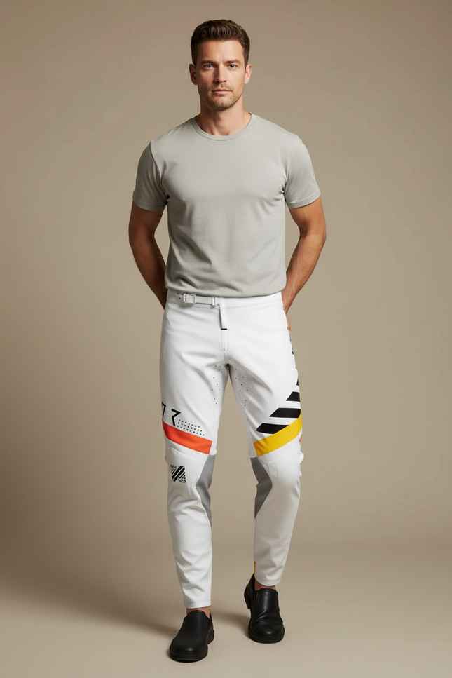 Pantalon Blanc Motocross Homme Racing Design Géométrique Moderne - Polyester