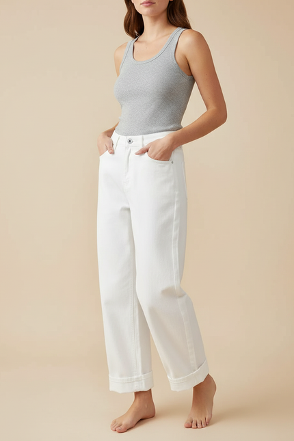 Pantalon Blanc Large Décontracté Femme Denim - Jean