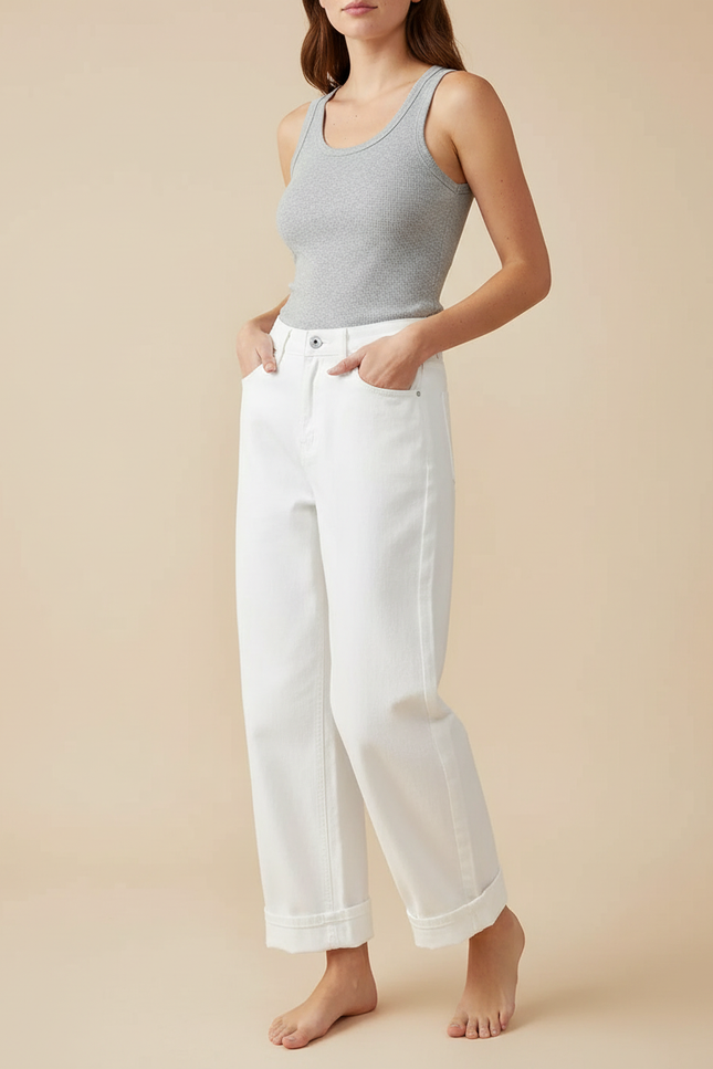 Pantalon Blanc Large Décontracté Femme Denim - Jean