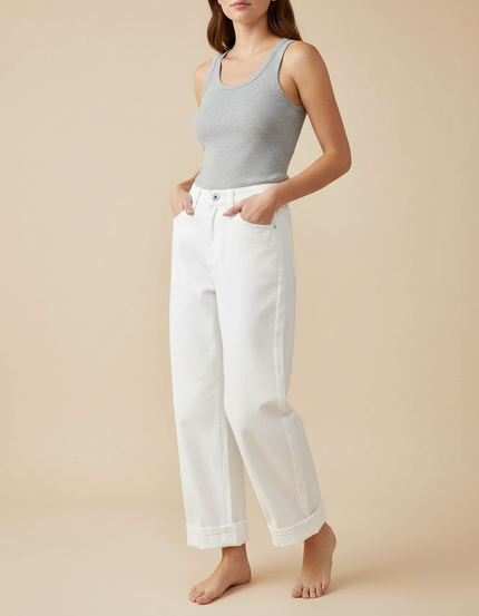Pantalon Blanc Large Décontracté Femme Denim - Jean