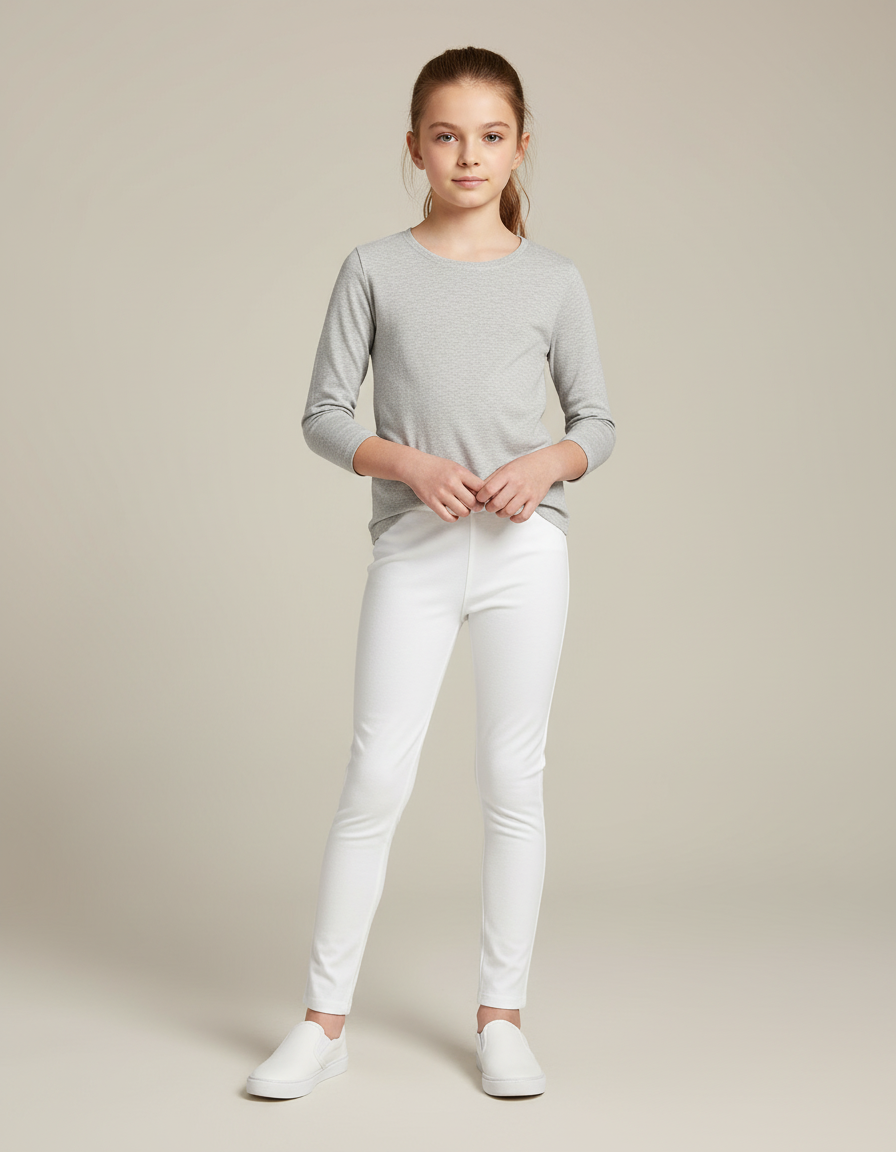 Pantalon Blanc Slim Stretch Enfant Fille Uni - Maille