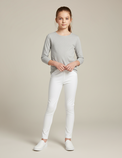 Pantalon Blanc Slim Stretch Enfant Fille Uni - Maille