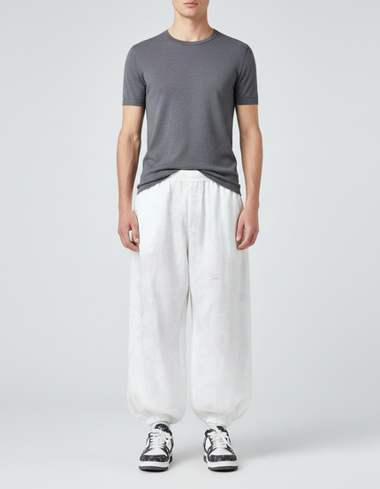 Pantalon Blanc Sarouel Ample Brodé Dragon Homme - Satin