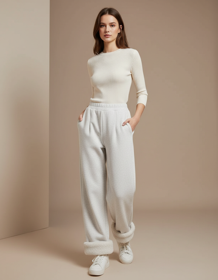 Pantalon Blanc Molletonné Ample Décontracté Confortable - Gris