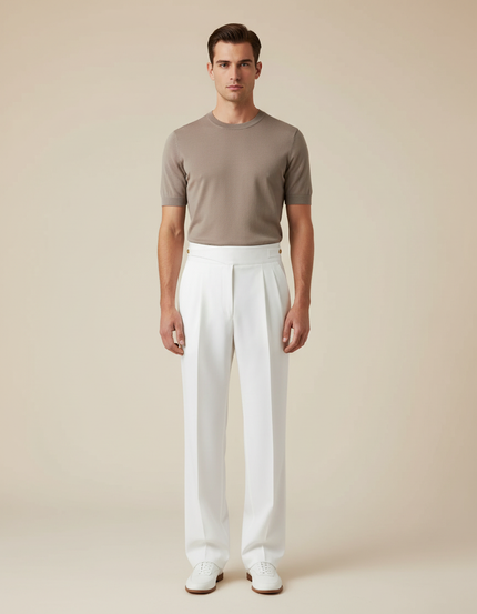 Pantalon Blanc Droit Plissé Élégant Homme - Gabardine