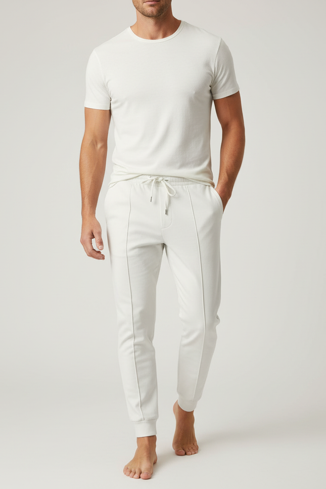 Pantalon Blanc Jogging Cordon Décontracté Confortable Homme - Molleton