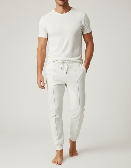 Pantalon Blanc Jogging Cordon Décontracté Confortable Homme - Molleton