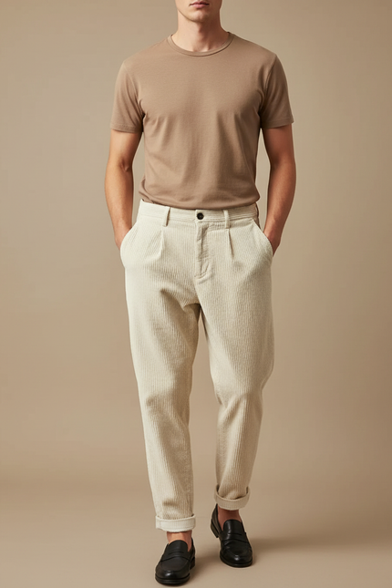 Pantalon Velours Blanc Homme - Cordé