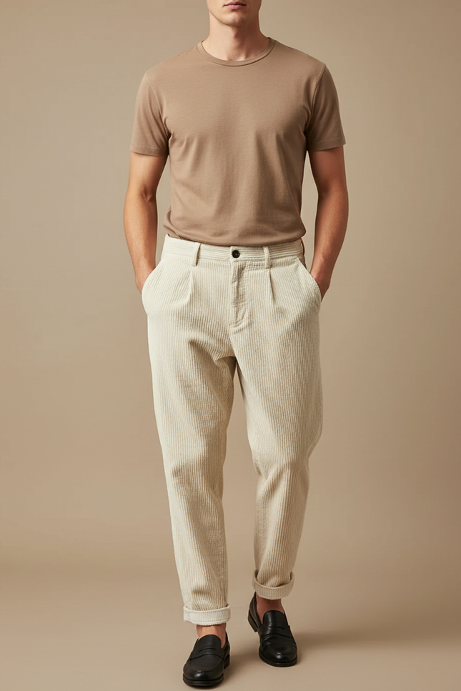 Pantalon Velours Blanc Homme - Cordé