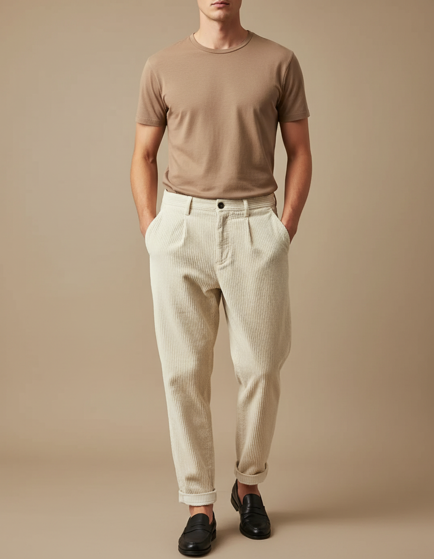 Pantalon Velours Blanc Homme - Cordé