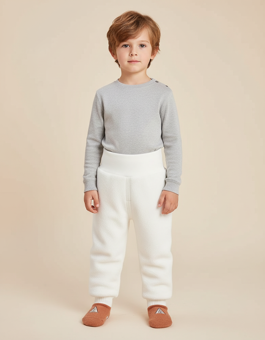 Pantalon Blanc Polaire Taille Haute Enfant Confortable - Molleton