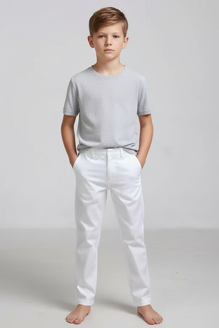 Pantalon Blanc Garçon Coupe Droite Classique - Gabardine