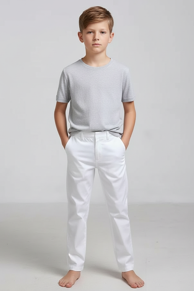 Pantalon Blanc Garçon Coupe Droite Classique - Gabardine