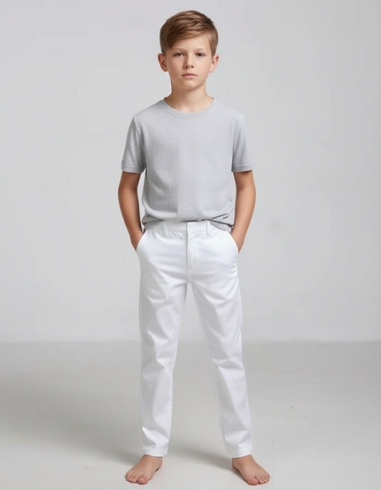 Pantalon Blanc Garçon Coupe Droite Classique - Gabardine