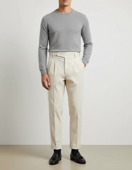 Pantalon Blanc Côtelé Plissé Élégant Homme - Beige Cordé