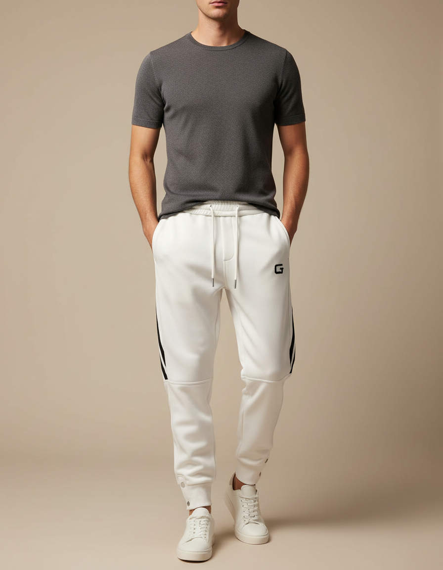 Pantalon Blanc Bande Noire - Molleton