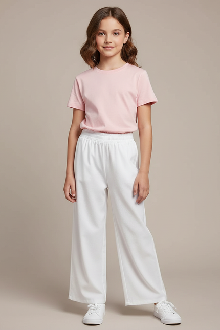 Pantalon Blanc Ample Fluide Confortable Fille Décontracté - Molleton