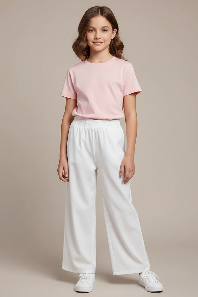 Pantalon Blanc Ample Fluide Confortable Fille Décontracté - Molleton