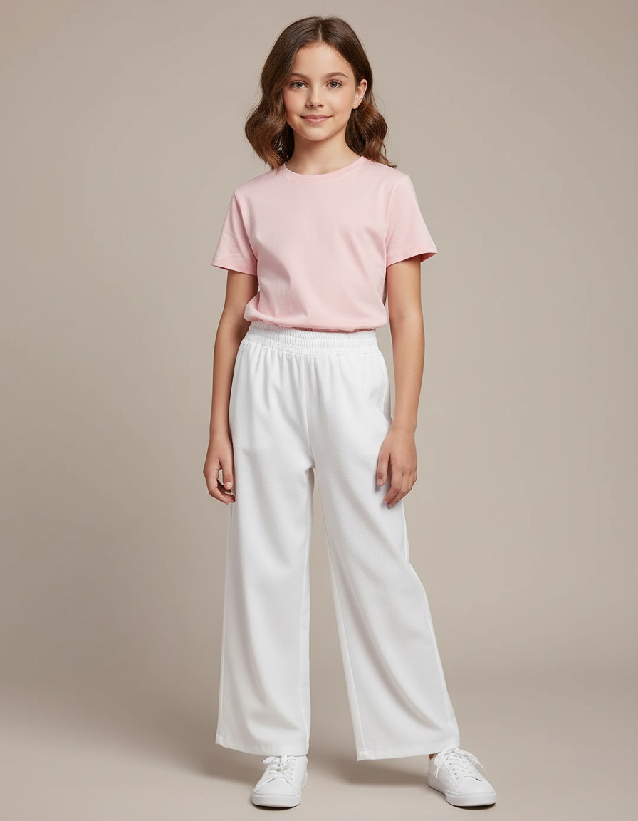 Pantalon Blanc Ample Fluide Confortable Fille Décontracté - Molleton