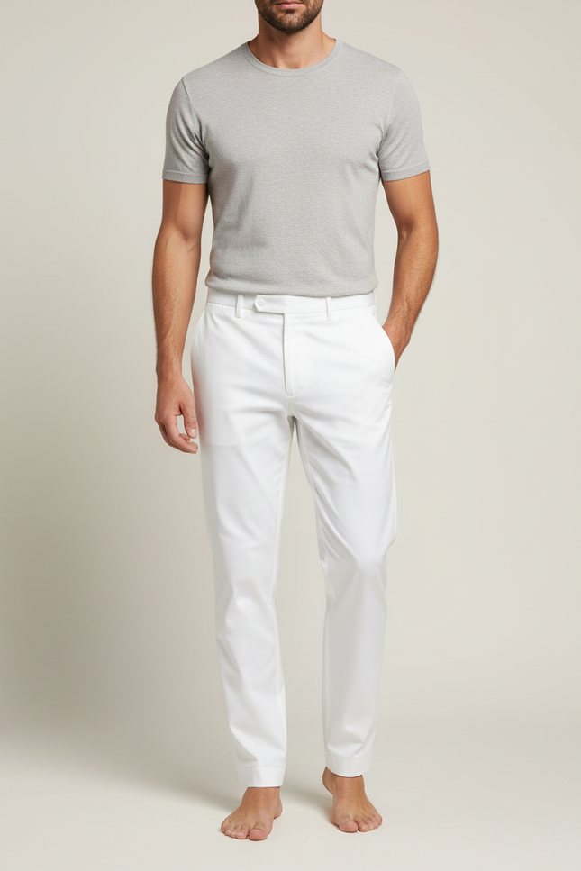 Pantalon Blanc Homme Droit Élégant Coton Formel