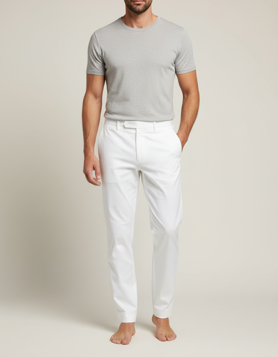 Pantalon Blanc Homme Droit Élégant Coton Formel