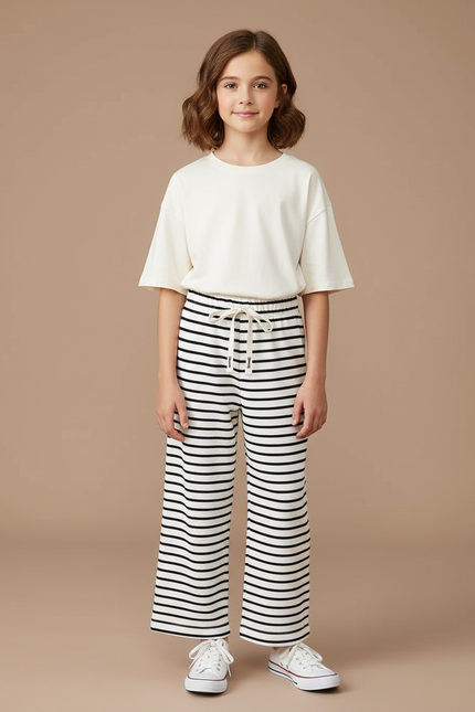 Pantalon Rayé Marine Et Blanc - Molleton