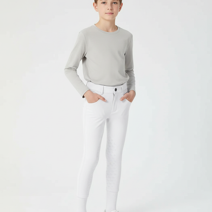 Pantalon Blanc Équestre Enfant Silicone Adhérent Slim - Polyester