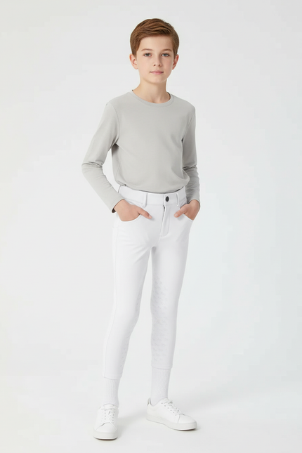 Pantalon Blanc Équestre Enfant Silicone Adhérent Slim - Polyester