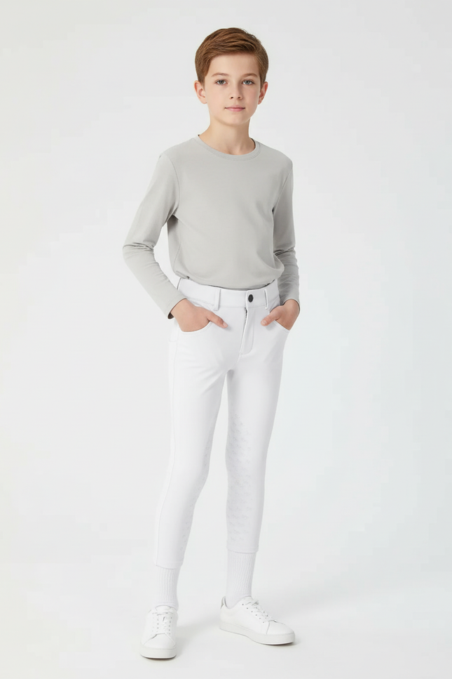 Pantalon Blanc Équestre Enfant Silicone Adhérent Slim - Polyester