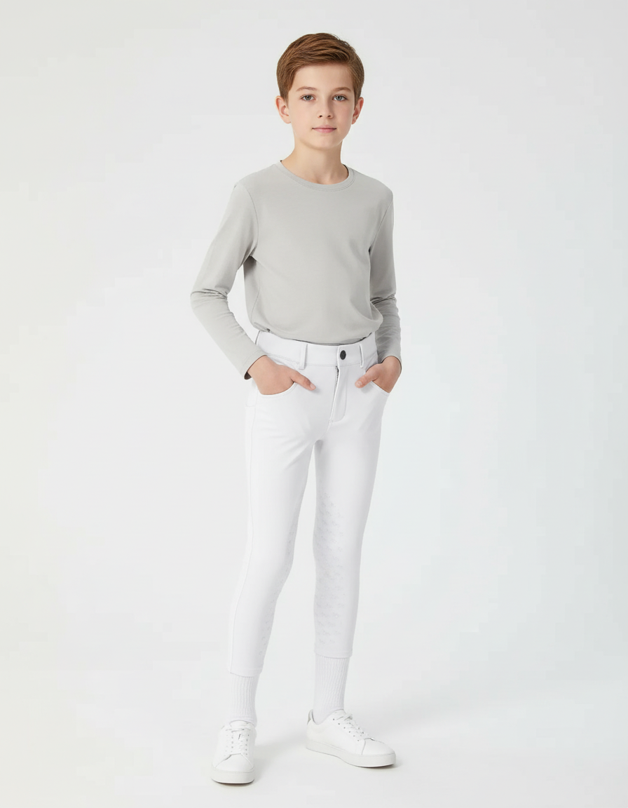Pantalon Blanc Équestre Enfant Silicone Adhérent Slim - Polyester