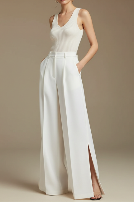 Pantalon Large Fluide Blanc - Polyester