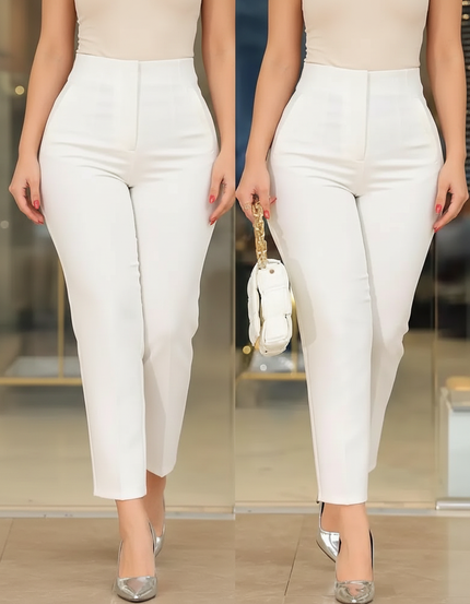 Pantalon Blanc Taille Haute Slim - Polyester