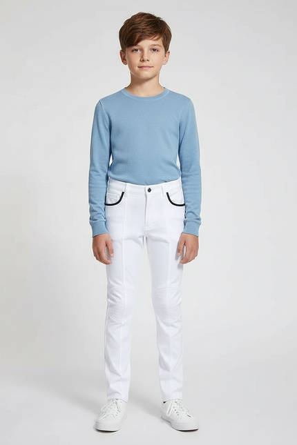 Pantalon Blanc Équestre Enfant Slim Matelassé Moderne - Gabardine