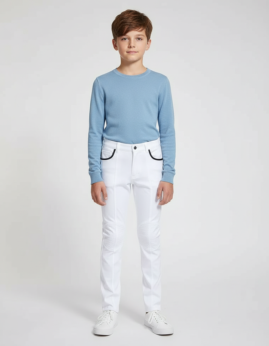 Pantalon Blanc Équestre Enfant Slim Matelassé Moderne - Gabardine