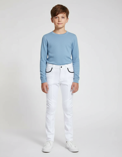 Pantalon Blanc Équestre Enfant Slim Matelassé Moderne - Gabardine