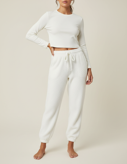 Pantalon Blanc Doux Confortable Sherpa Jogging Femme - Molleton