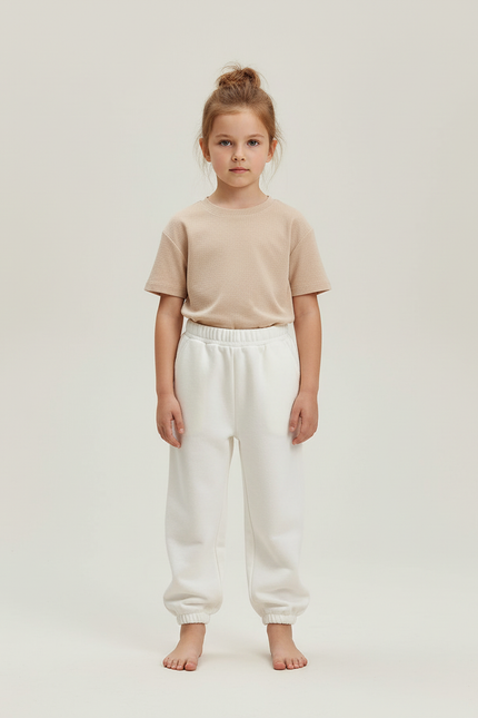 Pantalon Blanc Molletonné Coton Sport Enfant Décontracté
