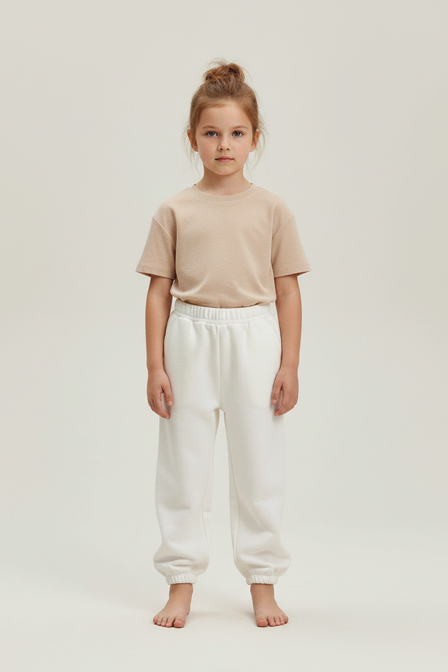 Pantalon Blanc Molletonné Coton Sport Enfant Décontracté