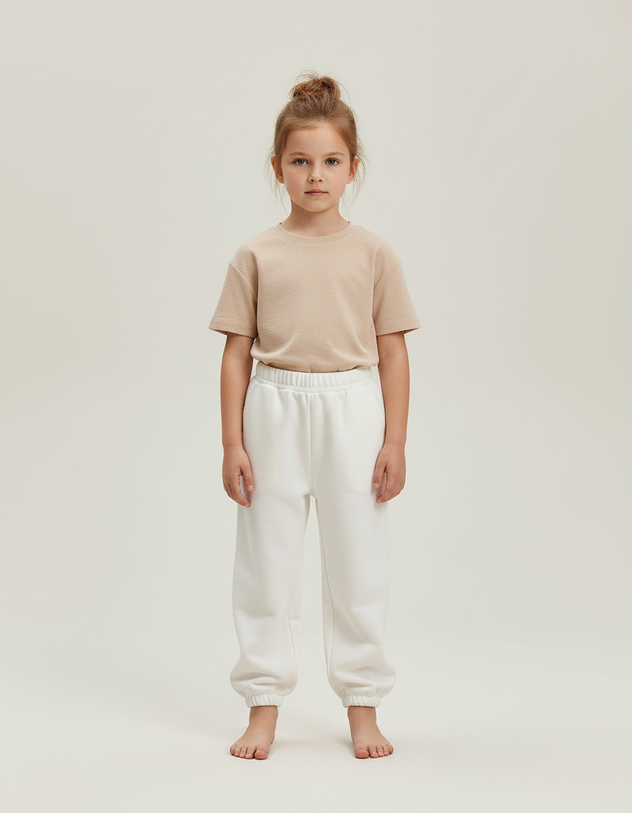 Pantalon Blanc Molletonné Coton Sport Enfant Décontracté