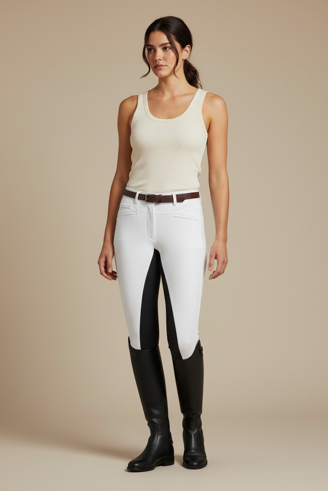 Pantalon Blanc Équestre Femme Slim Stretch - Polyester