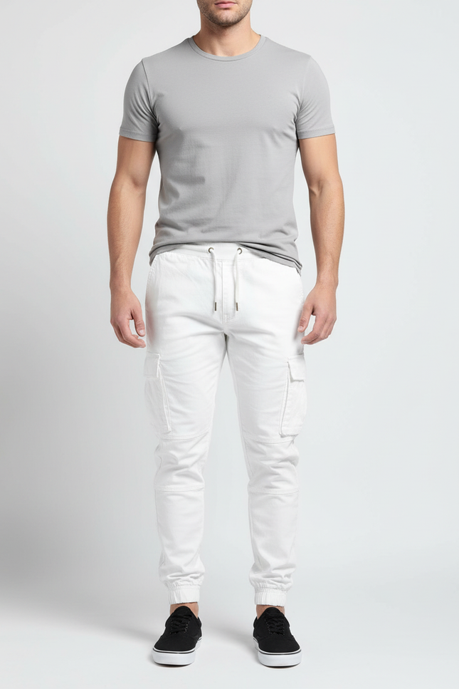 Pantalon Blanc Cargo Cordon Confortable Sport Homme - Toile