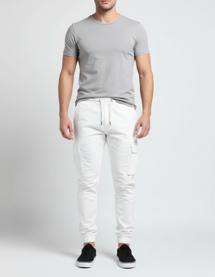 Pantalon Blanc Cargo Cordon Confortable Sport Homme - Toile