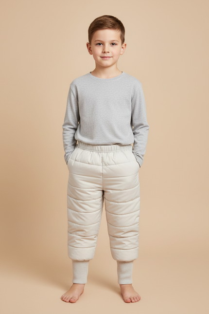 Pantalon Blanc Enfant Matelassé Hiver Chaud - Beige Polyester