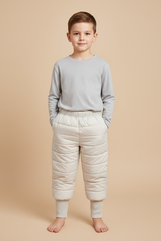 Pantalon Blanc Enfant Matelassé Hiver Chaud - Beige Polyester